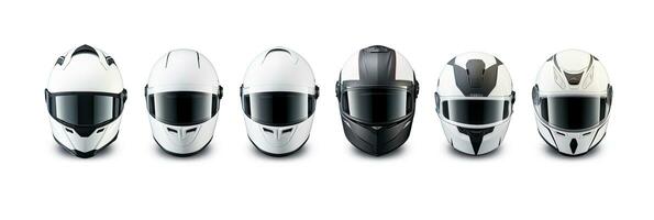 impostato collezione di bianca motociclo carbonio integrante schianto casco isolato su bianca sfondo. generativo ai foto