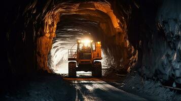 tunnel scavatrice per trapano un' strada attraverso il montagne. strada costruzione. generativo ai foto