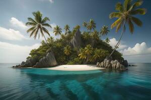 tropicale spiaggia con palma alberi e bianca sabbia. ai generativo foto