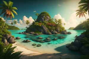 tropicale spiaggia con palma alberi e bianca sabbia. ai generativo foto