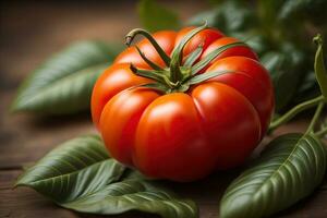 fresco pomodoro su un' di legno sfondo. ai generativo foto