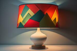 un' decorativo e colorato lampada su un' solido colore sfondo. ai generativo foto