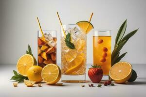 bicchieri di Sangria con frutta e frutti di bosco su solido colore sfondo. ai generativo foto