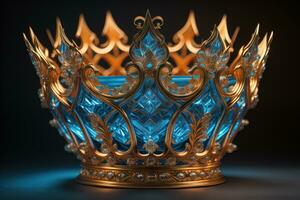 Basso chiave Immagine di bellissimo d'oro Regina, re corona. ai generativo foto