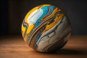 colorato marmo palla su un' solido colore sfondo. avvicinamento. ai generativo foto