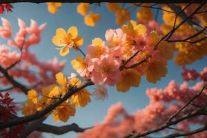 ciliegia fiorire sakura fiore su blu cielo sfondo, ai generativo foto