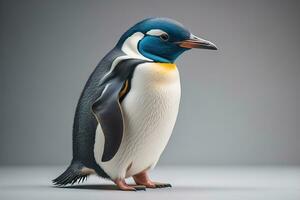 carino pinguino in piedi nel davanti di solido colore sfondo. ai generativo foto