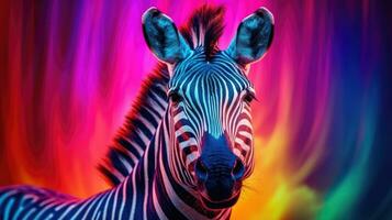 zebra su un' luminosa arcobaleno sfondo. generativo ai foto