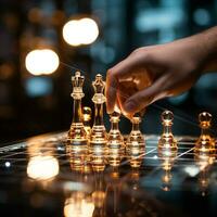 avvicinamento di un' gioco di scacchi tecnologia design Schermo attività commerciale gestione prestazione e finanziario flussi, strategia tavola gioco, problema risolvendo, ai generativo foto