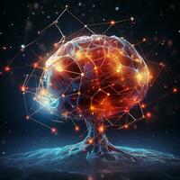 un' digitale umano cervello modello futuristico Tech sviluppo, umano disegno, il artificiale intelligenza, inteligente mente, ai generativo foto