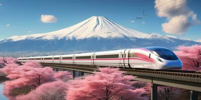 alta velocità rotaia treno viaggiare, veloce moderno trasporto, futuristico tecnologia concetto, ai generativo foto