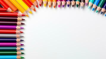 colorato matite disposte con copia spazio per testo, parola, indietro per scuola e educativo concetto, ai generativo foto