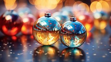 Natale ornamenti bokeh sfocato sfondo, ai generativo foto