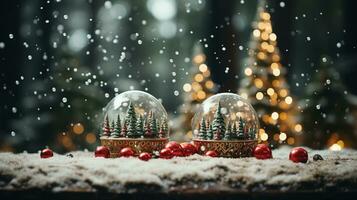 Natale ornamento su bellissimo inverno scenario, natale sfera, copia spazio, ai generativo foto