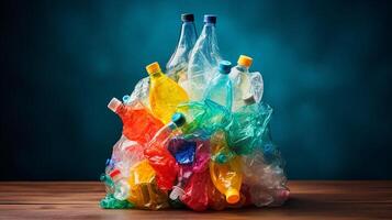 plastica rifiuto spazzatura Usato bottiglia, ai generativo foto