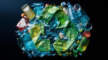 plastica rifiuto spazzatura Usato bottiglia, ai generativo foto