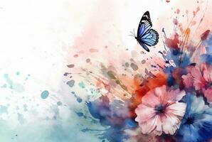 beatiful farfalla con fiori, acquerello disegno. generativo ai foto