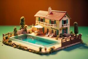 miniatura lusso Casa con nuoto piscina. generativo ai foto