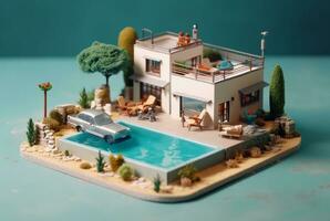 miniatura lusso Casa con nuoto piscina. generativo ai foto