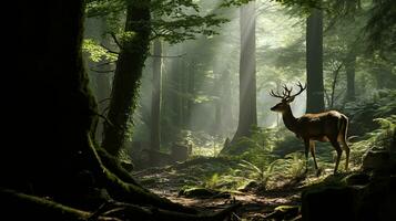 generativo ai, etereo incontri spiriti di il nebbioso foresta foto