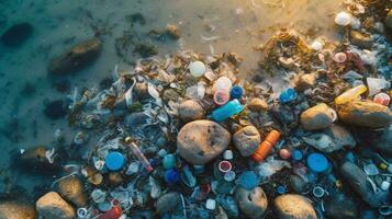 generativo ai, documentare il devastante urto di monouso plastica su marino vita foto