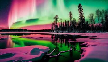 generativo ai, artico sinfonia cattura il aurora Borealis nel pieno fioritura foto