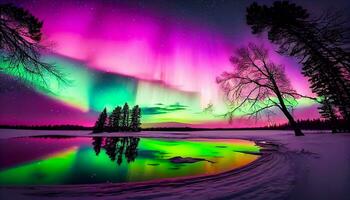 generativo ai, artico sinfonia cattura il aurora Borealis nel pieno fioritura foto