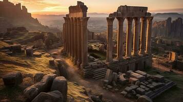 generativo ai, antico rovine combinare paesaggi con storico elemento foto