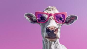 generativo ai, freddo mucca alla moda bovino nel elegante occhiali da sole foto