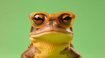 generativo ai, freddo rana nel elegante occhiali da sole foto