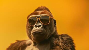 generativo ai, freddo gorilla elegante occhiali da sole su un' pastello Paradiso foto