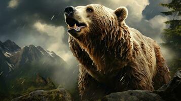 maestoso grizzly orso roaming nel il incantevole foresta, ai generativo foto