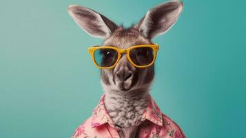 generativo ai, freddo canguro elegante occhiali da sole su un' pastello terreno di gioco foto
