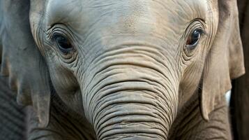 innocenza svelato bambino di elefante grande, incantevole occhi, ai generativo foto