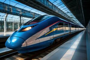 alta velocità treno. elegante, moderno, e futuristico trasporto. foto