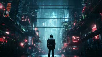 cyberpunk digitale arte con un' distopico. generativo ai foto