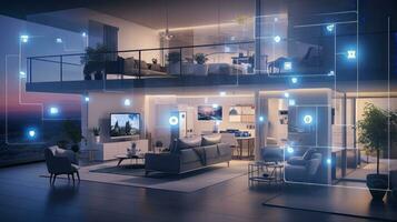 IoT abilitato inteligente casa illuminazione sistema. generativo ai foto