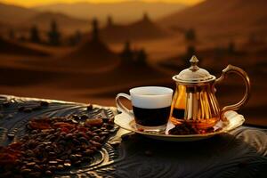 assaporare il essenza di arabia con un' robusto tazza di nero caffè ai generato foto