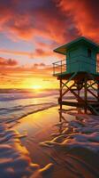 quello di miami mattina splendore Bagnino Torre su Sud di spiaggia costa sotto vivace Alba verticale mobile sfondo ai generato foto