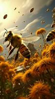 vivace spazio aereo api e bug convergere, aggiungendo vita per il alveari dintorni verticale mobile sfondo ai generato foto