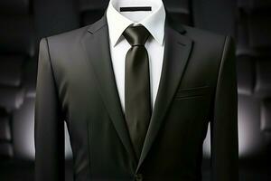 un' realistico nero completo da uomo insieme con un' cotone camicia e elegante cravatta ai generato foto