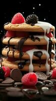 un' celeste dolce cioccolato, fuso zucchero, fragole, e biscotti, puro prelibatezza verticale mobile sfondo ai generato foto