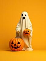 3d illustrazione di un' fantasma e zucca per Halloween celebrazione. ai generato. foto