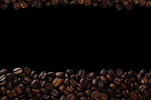 caffè fagioli isolato su nero sfondo con copia spazio per testo. ai generato. foto