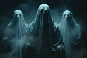 Halloween concetto con fantasma su buio sfondo. 3d resa. ai generato. foto