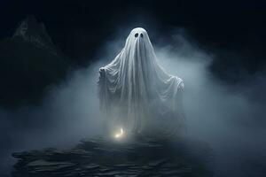 pauroso fantasma nel il nebbia. Halloween concetto. 3d resa. ai generato. foto