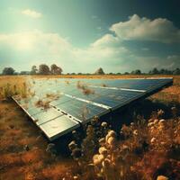 solare energia pannelli nel il campo. retrò tonica Immagine. ai generato. foto