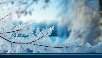 inverno paesaggio con congelato alberi e fiocchi di neve. ai generato. foto