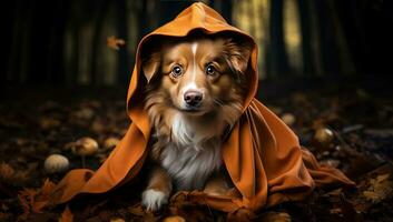 ritratto di confine collie cane nel arancia mantello nel autunno foresta. ai generato. foto