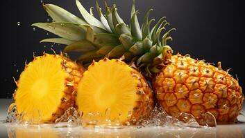 avvicinamento di affettato ananas, nel salutare cibo concetto. ai generato foto